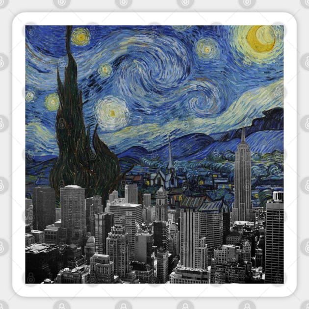 The Starry Night by Vincent Van Gogh and New York Skyline Sticker by luigi-tarini